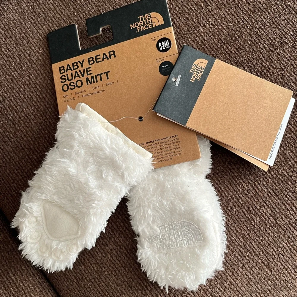 NWT THE NORTH FACE Baby Bear Suave Oso Mittens In Gardenia White Size 6-24M